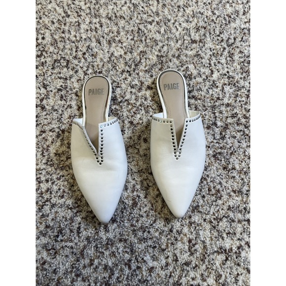 PAIGE Shoes - Paige Alia White Leather Mule Flats Women 6.5 Silver Stud Pointed Toe Casual
